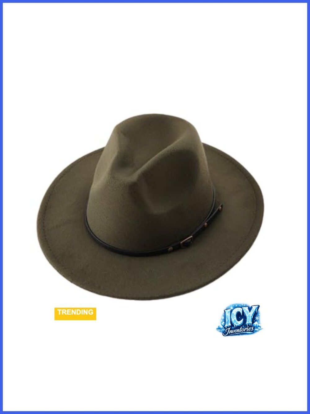 Polyester Blend Fedora Hat with Belt Buckle Wide Brim Panama